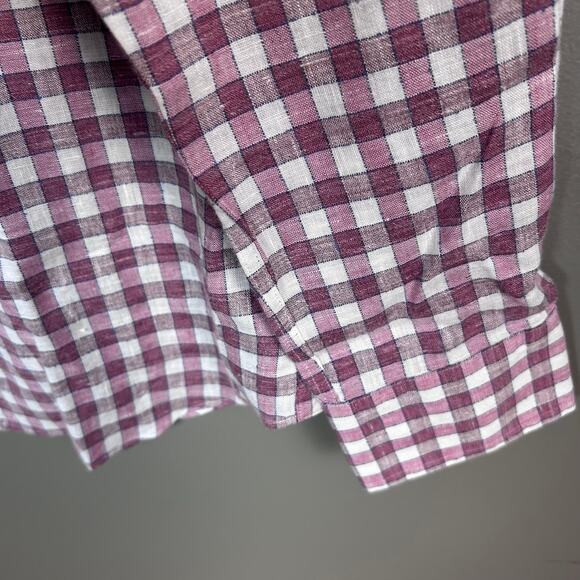 David Donahue shirt mens medium NEW button down check red linen cotton chore - Picture 10 of 11